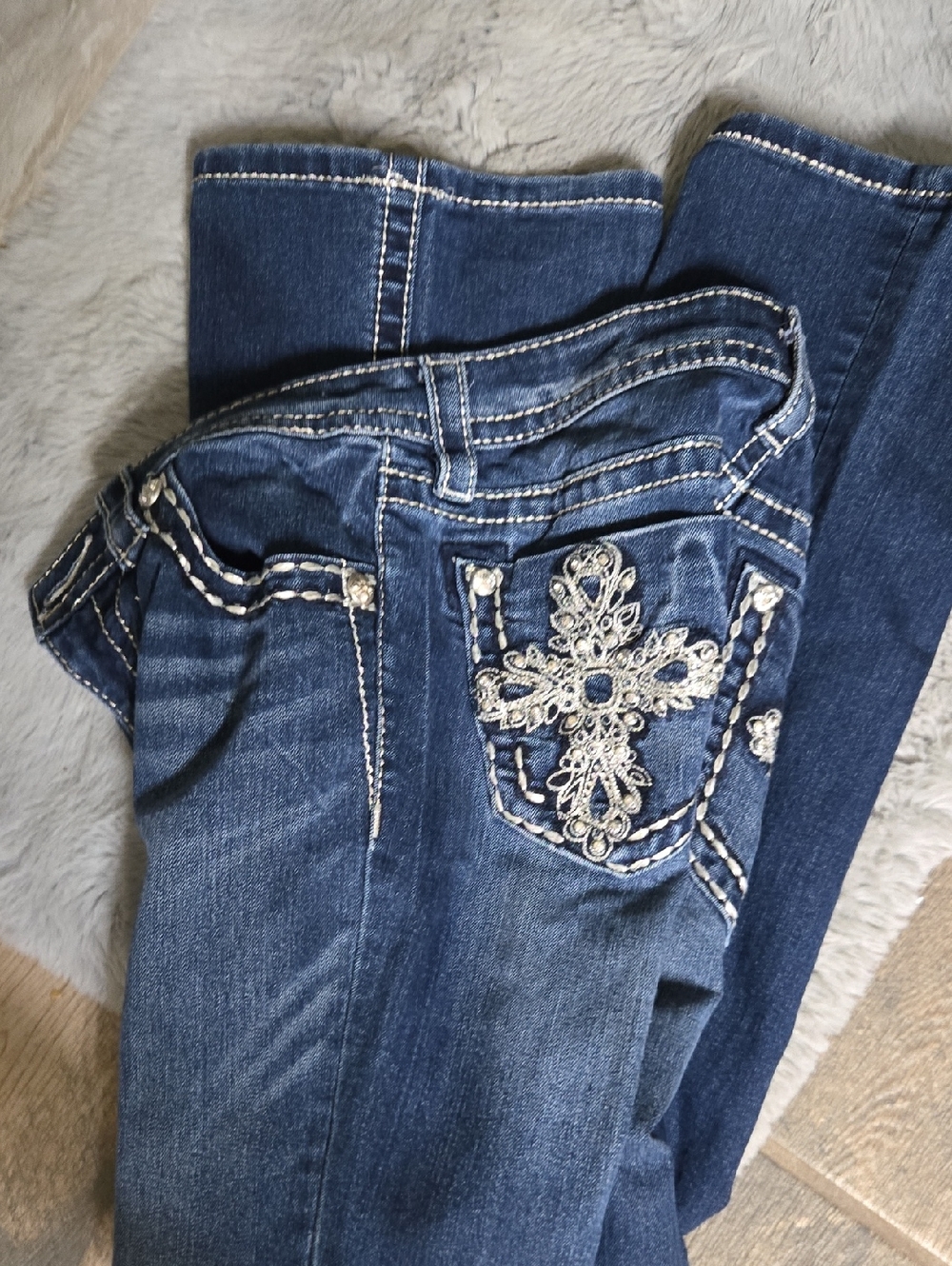Miss Me Dark Blue Bootcut Jeans with Embroidered Pocket